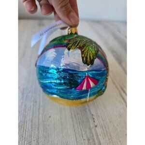 Beach glitter rainbow ball ornament palm tree‎ tropical Hawaiian remember Xmas